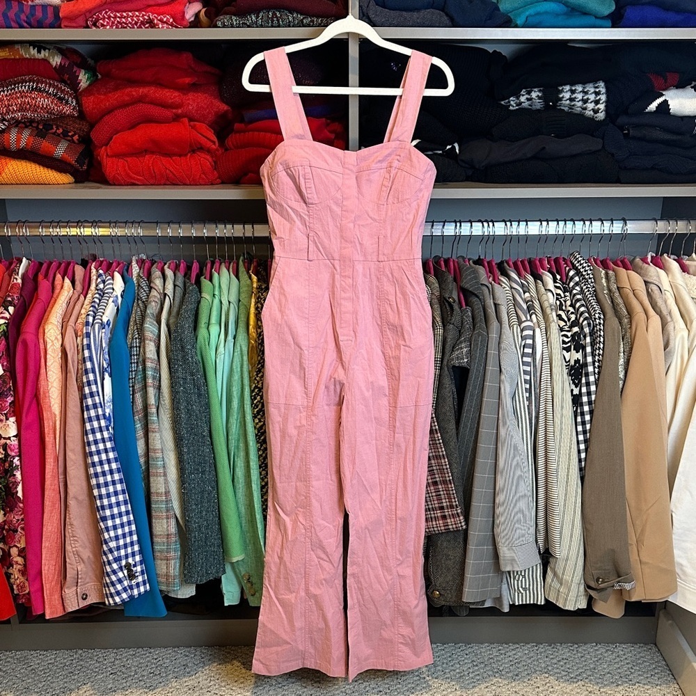 Zara pink sleeveless button briny 2 pocket cropped jumpsuit size XS NWT